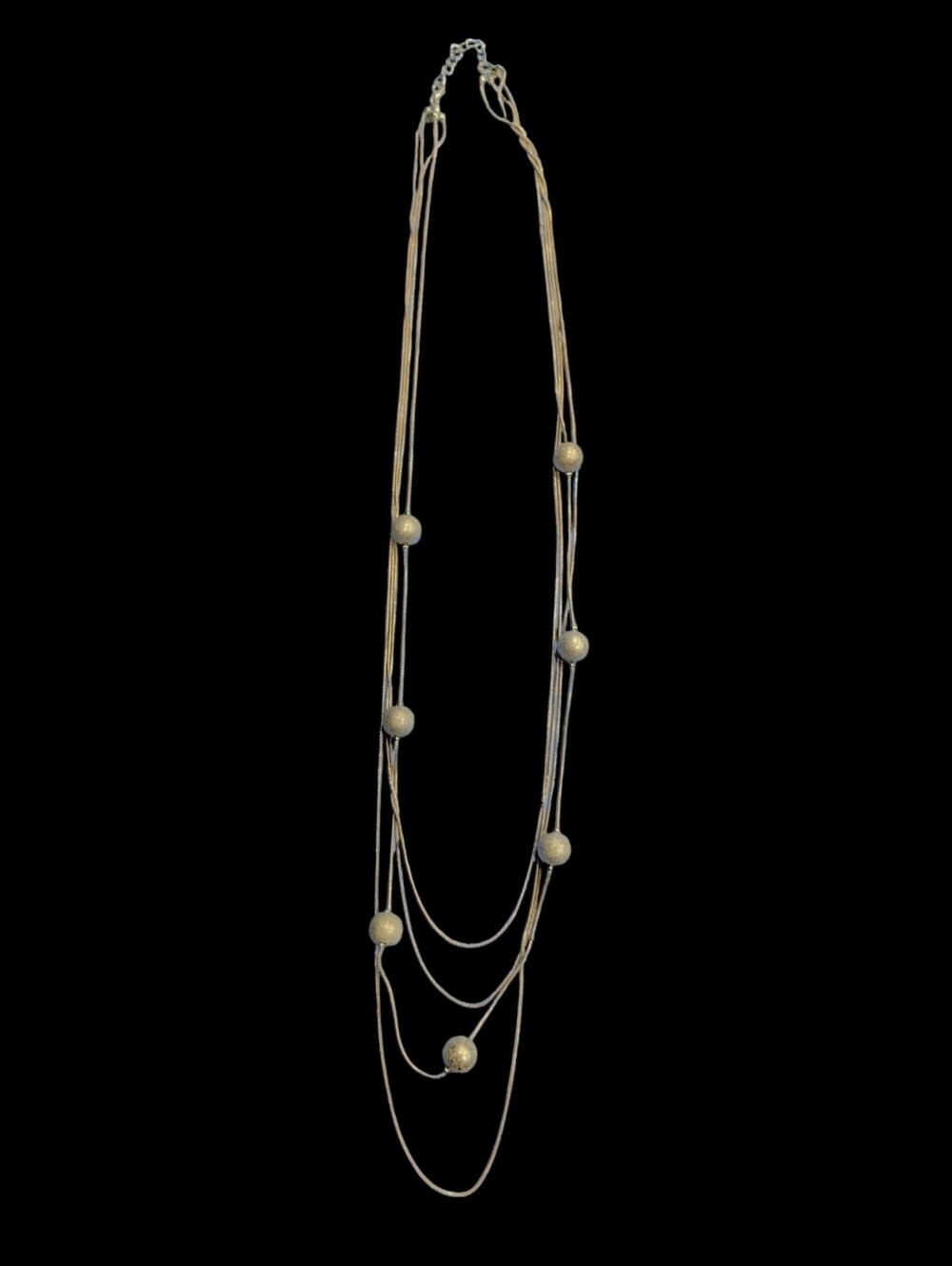 Layered Silver Tone Bead Long Necklace